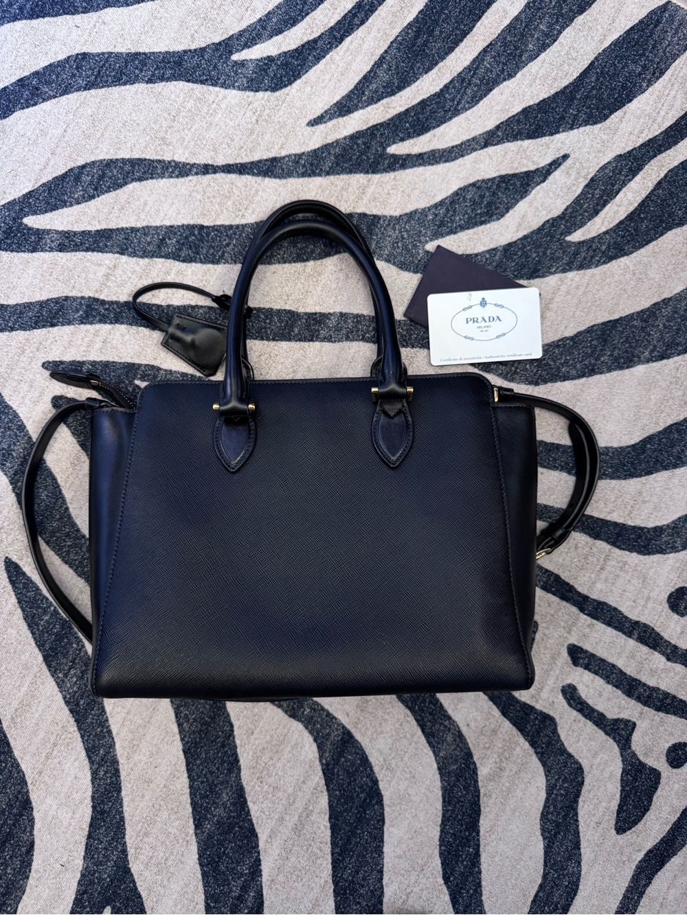 Authentic Prada Black Saffiano Leather Galleria Tote Bag w/ Strap & Card - Picture 2 of 8